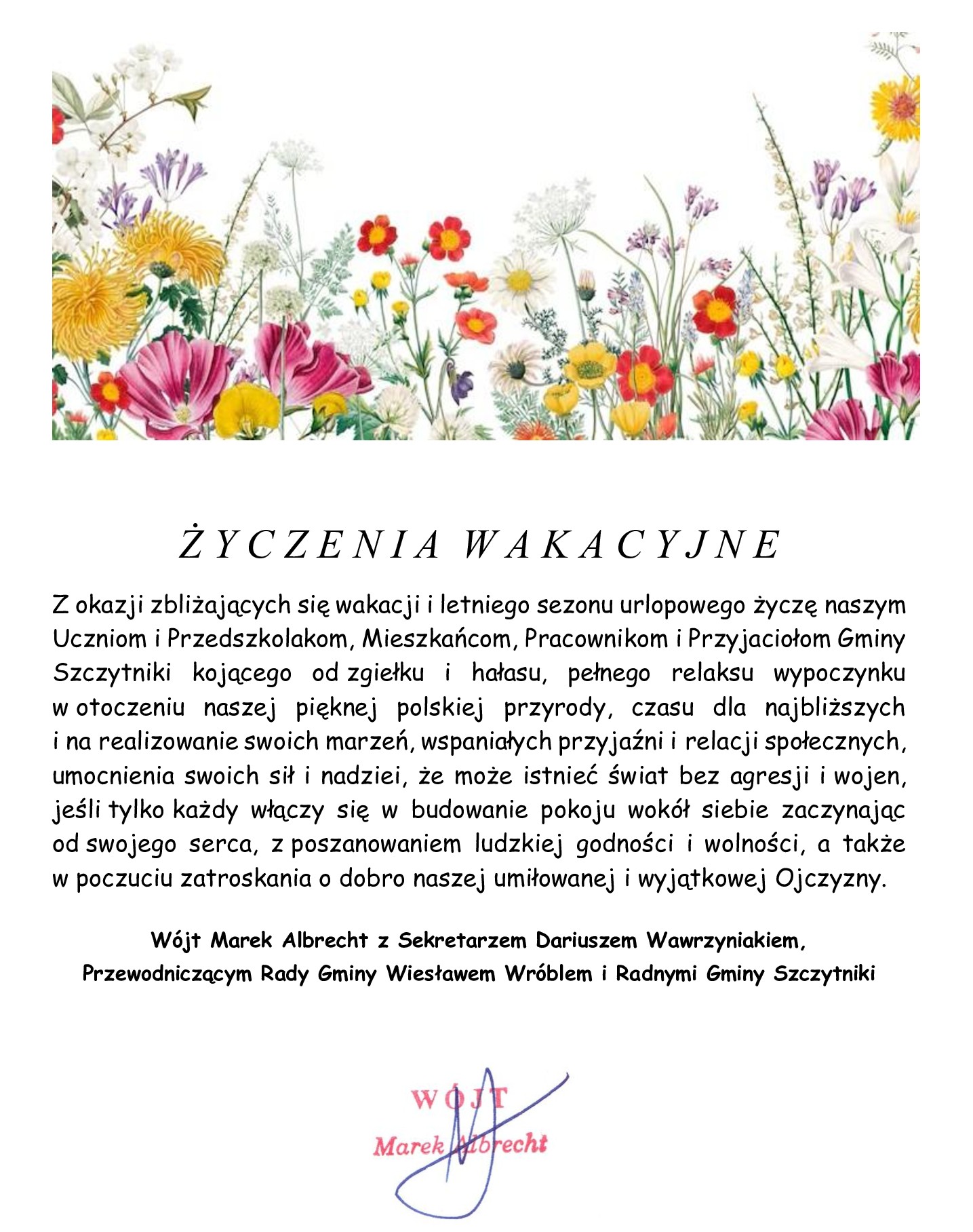 Życzenia wakacyjne